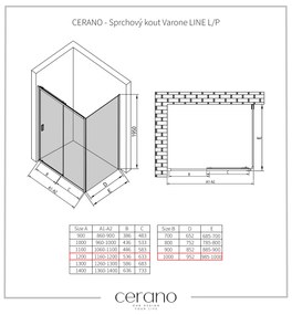 CERANO - Sprchovací kút Varone LINE L/P - čierna matná, grafitové sklo - 120x100 cm - posuvný, CER-CER-8050BD7219