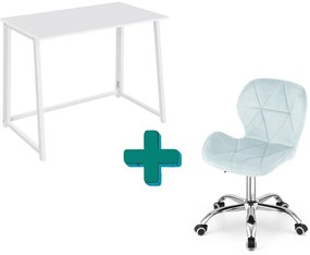 Set do pracovne ZARIMO stôl 80x40 cm, biela + kreslo AVOLA VELVET svetlo modrá