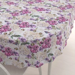 Biante Dekoračný oválny obrus PML-108 Fialové kvety s motýlikmi na bielom 140x200 cm