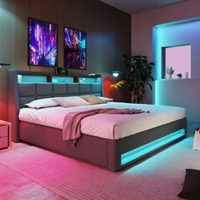 Čalúnená posteľ 160x200 cm, kovová Led dvojlôžková posteľ 160x200 cm matrac