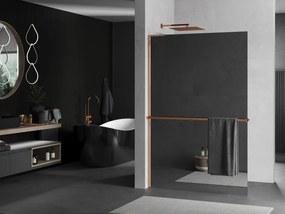 Mexen Kioto+ L, sprchová zástena Walk-In s poličkou a vešiakom 100 x 200 cm, 8mm sklo vzor zrkadlo, ružové zlato profil, 800-100-123-60-50