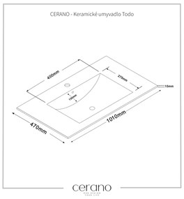 Cerano Todo, nábytkové keramické umývadlo 100x47 cm, biela lesklá, CER-CER-431599