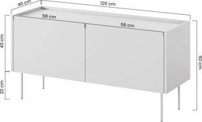 RTV skrinka Desin 120 cm s kovovými nohami - červená / keramická červená / dub nagano