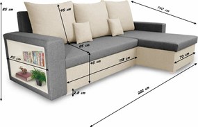 Rohová sedacia súprava s funkciou spania SAMI Světle šedá/krémová