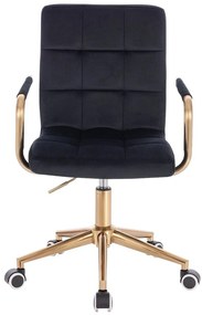 LuxuryForm DESIGN Stolička VERONA GOLD VELUR na zlatej základni s kolieskami - čierna