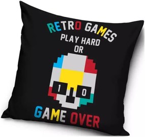 Vankúš Retro Games - Play hard or game over - 40 x 40 cm