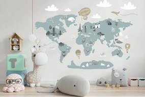 Moderná detská nálepka na stenu v jemnej pastelovej farbe mapa sveta 80 x 160 cm