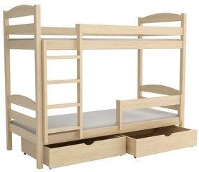 Detská poschodová posteľ z masívu borovice KAJETÁN so šuplíkmi - 200x90 cm - PRÍRODNÁ BOROVICA