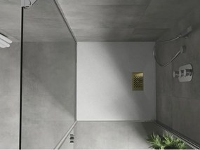 Mexen Hugo, štvorcová sprchová vanička SMC 90 x 90 cm, biela, zlatá krytka, 42109090-G