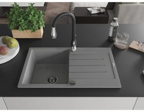 Mexen Bruno, 1-komorový granitový drez 795x495x200 mm a drezová batéria Savita, šedá, 6513-71-672601-70-B