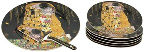 HOME ELEMENTS Tortová súprava: tortový tanier, 6 x tanier, tortová lyžica, Klimt, Bozk tmavý