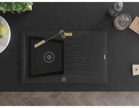 Mexen Cesar, 1-komorový granitový drez 775x470x190 mm a drezová batéria Flora, čierna, 6514-77-670401-57-B