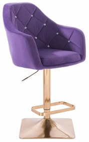 LuxuryForm Barová stolička ROMA VELUR na zlatej hranatej podstave - modrá