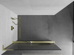 Mexen Kioto+ L, sprchová zástena Walk-In s poličkou a vešiakom 110 x 200 cm, 8mm sklo s rebrovým vzorom, zlatý matný profil, 800-110-123-55-09