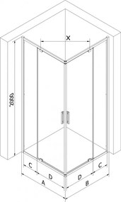 Mexen Exo, 2-krídlový sprchovací kút 100 x 100 cm, 6mm číre sklo, čierny profil, 8110-100-100-70-00