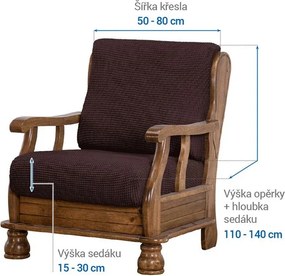 Super strečové poťahy NIAGARA čokoládová kreslo s drevenými rúčkami (š. 50 - 80 cm)