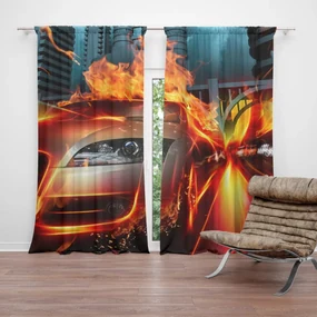 Sablio Záves Auto v plameňoch: 2 ks 140x250 cm