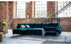 Zamatová rozkladacia rohová pohovka v petrolejovej farbe (ľavý roh) Lofty Lilly – Miuform