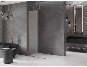 Mexen Velar, sprchová zástena s posuvnými dverami Walk-in 85 x 200 cm, 8mm sklo námraza, ružové zlato, 871-085-000-33-60