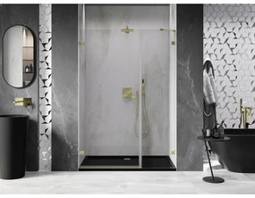 Mexen Lunar-B, Otočné ľavé sprchové dvere 120 cm, 8mm číre sklo, zlatý matný profil, 832S-120-050-55-00-L