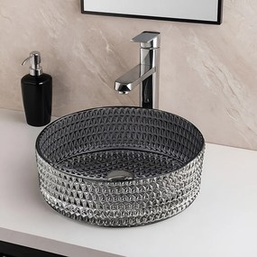 BPS-koupelny Sklenené umývadlo na dosku HYD-BRT1-BL-PL-360 36x12 cm, platina lesk