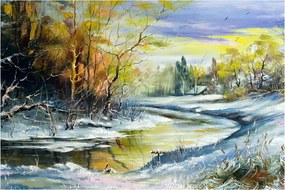 Obraz zimnej rieky, olejomaľba (90x60 cm)