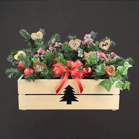AMADEA Drevený vianočný kvetináč so stromčekom prírodný, vo vnútri s čiernou fóliou, 52x21,5x17cm, český výrobok