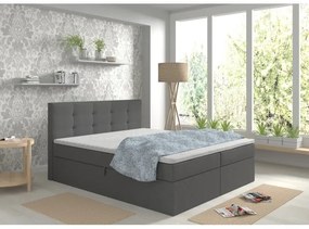 Čalúnená posteľ EMBER 180x200 cm s matracmi a topperom, s úložným priestorom, antracitová