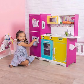 Veľká drevená kuchynka pre deti, farebná otváracia chladnička, rúra, mikrovlnka ECOTOYS