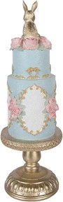 Modro-zlatá torta zdobená ružičkami a králikom - Ø 12*37 cm