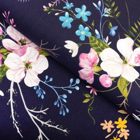 Biante Bavlnený behúň na stôl Sandra SA-557 Modro-ružové kvety na tmavo modrom 45x120 cm