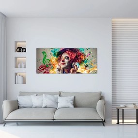Obraz - Umelkyňa so slúchadlami (120x50 cm)