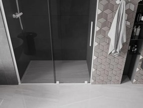 Mexen Velar, posuvné sprchové dvere do otvoru 150 cm, 8mm šedé sklo, biela matná, 871-150-000-41-20