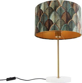 Mosadzná stolová lampa s velúrovým tienidlom s dizajnom listov a zlatým vnútorným priestorom - Kaso