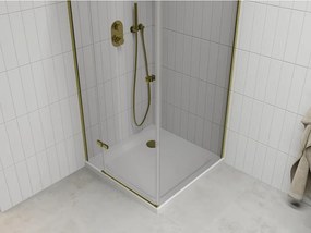 Mexen Roma, sprchovací kút 100 (dvere) x 100 (stena) cm, 6mm číre sklo, zlatý profil + slim sprchová vanička 5cm, 854-100-100-50-00-4010