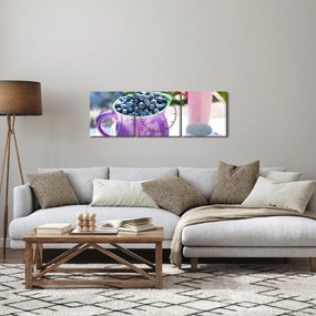 Obraz - čučoriedky v hrnčeku (s hodinami) (90x30 cm)