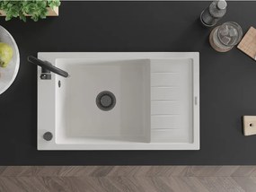 Mexen Elias, granitový drez granitový 795x480x200 mm, 1-komorový, biela s čiernym sifónom, 6511791005-20-B