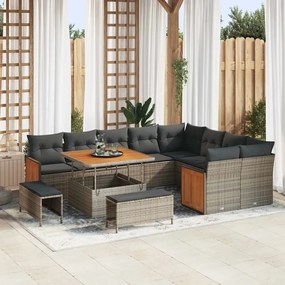 vidaXL 12-dielna záhradná súprava pohoviek s vankúšmi šedá Poly Ratan Akáci