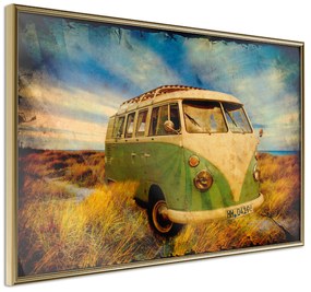 Artgeist Plagát - Retro Bus [Poster] Veľkosť: 45x30, Verzia: Zlatý rám