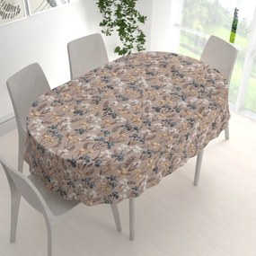 Biante Bavlnený oválny obrus Sandra SA-637 Modro-béžovo-biele kosatce na sivobéžovom 50x100 cm