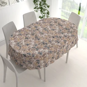 Biante Bavlnený oválny obrus Sandra SA-637 Modro-béžovo-biele kosatce na sivobéžovom 60x100 cm