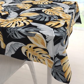 Biante Bavlnený štvorcový obrus Sandra SA-228 Sivé a zlaté tropické listy na čiernom 80x80 cm