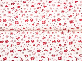PVC obrus Červené vianočné symboly PV-069 - metráž š. 140 cm