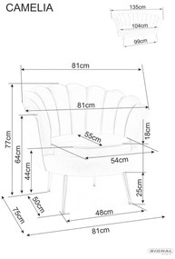 Dvoumístná pohovka Camellia samet starorůžová