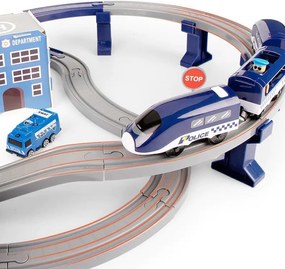 LEAN Toys Súprava mestský policajný vlak modrý 203 km/h