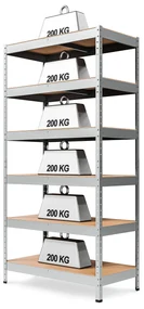 Marbo Kovový REGÁL SÉRIE SOLID 200x110x45 Pozinkovaný Rozmer regálu: 200x110x45, Počet Políc: 5, Celková nosnosť regálu: 1000 KG