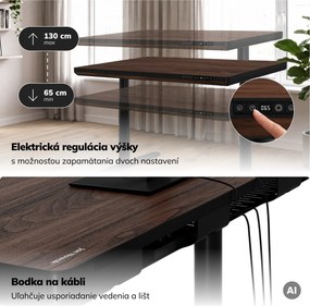 Elektrický písací stôl sit-stand so zásuvkou a bezdrôtovou nabíjačkou Qi čierny/orech, 1200 mm: ELLIS