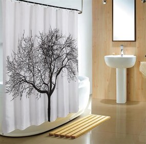 Aqualine Aqualine, Sprchový záves 180x200cm, polyester, čierna/biela, strom, ZP008