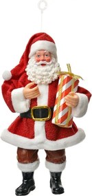 Červená závesná vianočná dekorácia Santa Claus držiaca darček - 10*6*17 cm