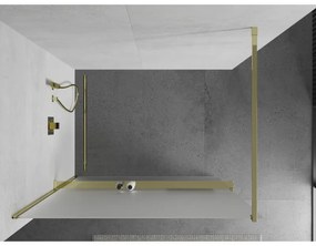 Mexen Kioto+, sprchová zástena s poličkou a držiakom na uteráky 90 x 200 cm, 8mm námraza sklo, zlatý profil, 800-090-121-50-30